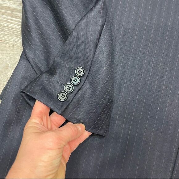 Ermenegildo Zegna Navy Blue Striped Wool Suit Blazer 48R - Picture 8 of 9